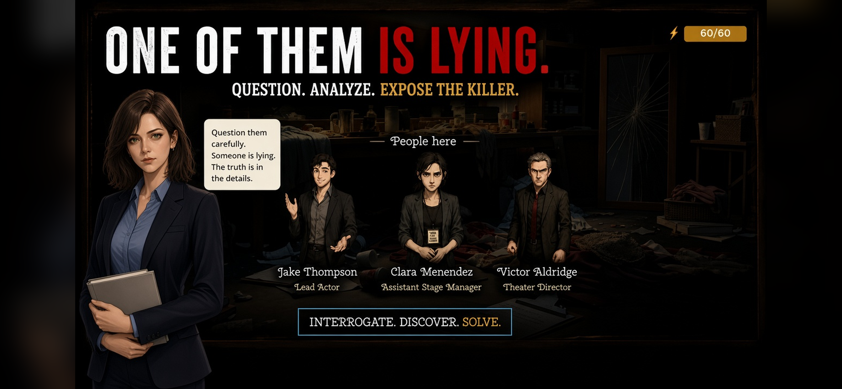 Suspect lineup showing people at the scene, including names and roles.